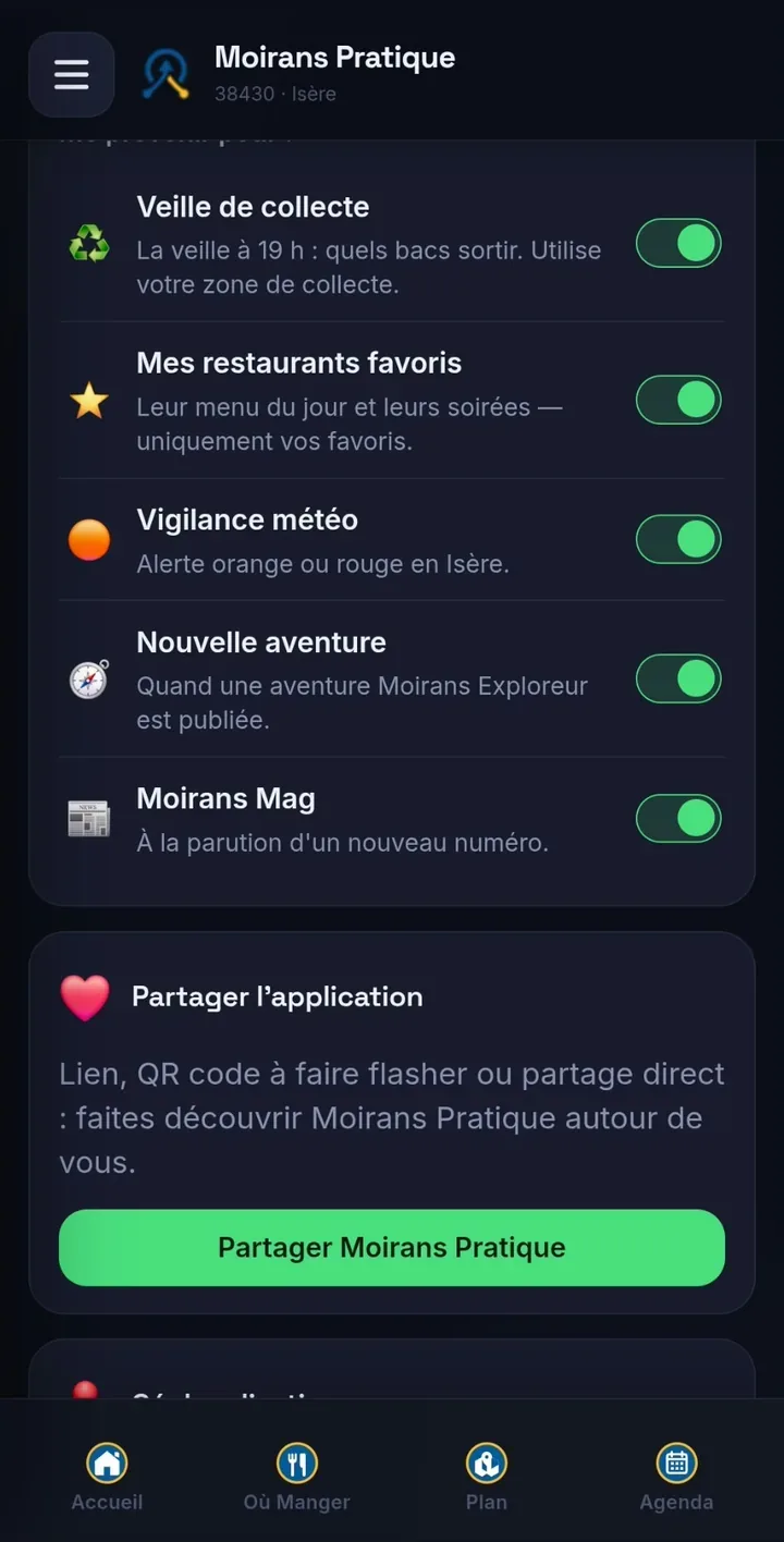 Réglages des notifications utiles