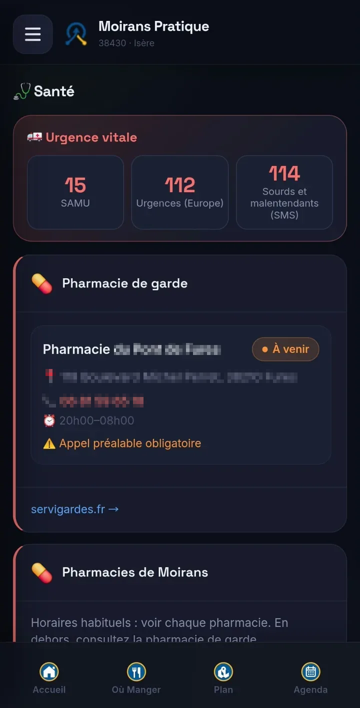 Rubrique santé : urgences, pharmacies, défibrillateurs