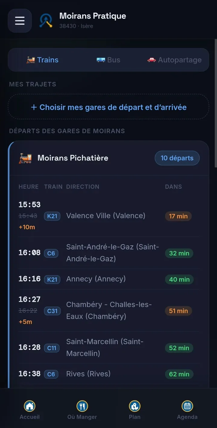 Départs des gares de Moirans en temps réel